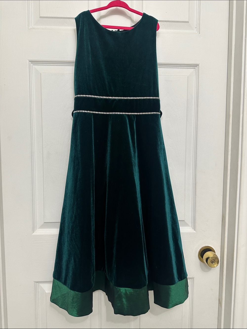 Rare Editions Emerald Green Velvet Formal Dress with Beaded Waist